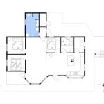 Funktionaler Grundriss mit drei Schlafzimmern, Küche und Bad.