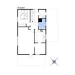 Stueplan zeigt Schlafzimmer, Küche, Bad und Treppenhaus.