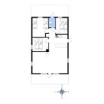 Wohnung mit drei Schlafzimmern, Küche und Bad. Flur mit Eingang.