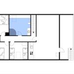 Erster Stock mit Schlafzimmer, Bad und Küche.