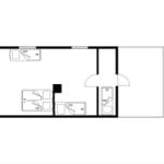 Erster Stock mit Schlafzimmer, Bad und Aufgang.