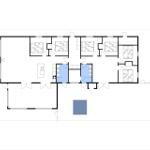 Grundriss einer Ferienwohnung mit mehreren Schlafzimmern, Küche und Bad.