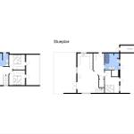 Zwei Stockwerke mit Schlafzimmern, Bad und Küche.