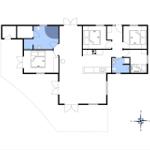 Funktionaler Grundriss mit drei Schlafzimmern, Küche und Badezimmer.