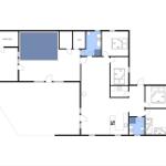 Wohnung mit drei Schlafzimmern, Küche und Bad. Großer Flur und Garage.