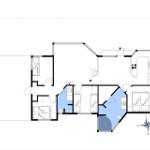 Dieses Grundriss zeigt eine Wohnung mit Küche, zwei Schlafzimmern und Bad.