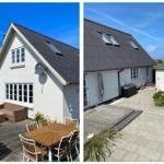 Wohnhaus mit Terrasse und Gartenbereich. Außenbereich mit Sitzgelegenheiten und Pool.