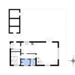 Wohnung mit Küche, Schlafzimmer und Bad. Nordostlage mit Kompass.