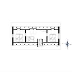 Übersichtsplan einer Wohnung mit drei Schlafzimmern und einem Bad.