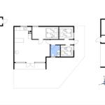 Wohnung mit drei Schlafzimmern, Küche und Bad. Lage mit Kompass.