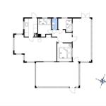 Wohnung mit drei Schlafzimmern, Küche und Bad. Nord-Süd-Ausrichtung.