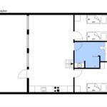 Stueplan zeigt drei Schlafzimmer, Küche und Bad mit Treppenhaus.