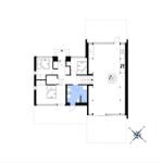 Die Wohnung hat drei Schlafzimmer, eine Küche und ein Bad.