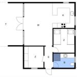 Wohnung mit Küche, Bad, zwei Schlafzimmern und Terrasse.