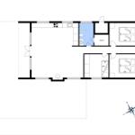 Wohnung mit Küche, Sauna, Bad und zwei Schlafzimmern.