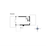 Stueplan zeigt Grundriss mit Küche, Bad und Treppe.
