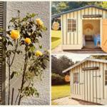Strandhytten with flowers and bedroom outdoors.