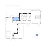 Functional floor plan with three bedrooms, kitchen, and bathroom.