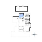 Wohnung mit Küche, Schlafzimmer und überdachter Terrasse. SkurSchuppen angezeigt.