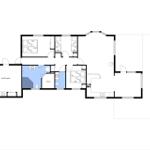 Floor plan of a vacation rental with sauna, bedrooms, and kitchen.