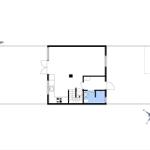 Floor plan shows kitchen, bathroom, and staircase with compass.