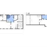 Stueplan und 1. sal mit Schlafzimmern und Bad