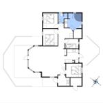 This house has three bedrooms, a kitchen, and a bathroom.