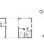 Wohnung mit zwei Schlafzimmern, Küche und Bad. Grundriss mit Orientierung.