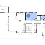 Stueplan zeigt Wohnfläche mit Sauna, Küche und Schlafzimmer.