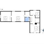 Ground floor plan with bedrooms, bathroom, and stairs.