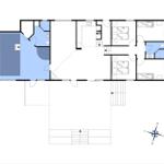 Floor plan with bedrooms, kitchen, and bathroom
