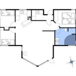 Apartment with three bedrooms, kitchen, and bathroom. Hall with toilet.