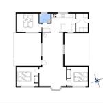 Three bedrooms, kitchen, and bathroom in the apartment.
