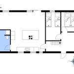 Stueplan zeigt Küche, Bad, drei Schlafzimmer und Treppenhaus.