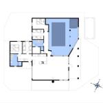 Funktionaler Grundriss mit Küche, Schlafzimmern und Bad. Poolbereich und Terrasse vorhanden.