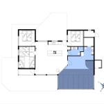 Grundriss einer Ferienwohnung mit Küche, Schlafzimmern und Bad.