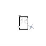 Floor plan shows two sleeping areas with dimensions and orientation