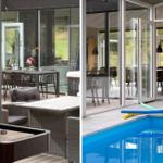 Poolbereich mit Liegemöbeln und Blick in das Haus