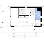 Stueplan zeigt Grundriss mit Küche, Schlafzimmer und Bad.