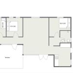 Apartment with three bedrooms, kitchen, and terrace. Bathroom with shower.