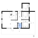 Wohnung mit Küche, Wohnbereich, drei Schlafzimmern und Bad.