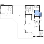 Funktionaler Grundriss mit Schlafzimmer, Küche und Bad.
