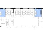 Floor plan with four bedrooms, kitchen, and covered terrace.