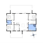 Functional floor plan with three bedrooms, kitchen, and bathroom.