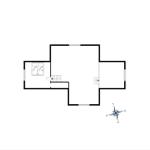 Floor plan with bedroom, stairs, and room labels