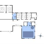 Gesamtplan einer Wohnung mit mehreren Schlafzimmern und Küche.