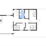 Wohnung mit drei Schlafzimmern, Küche und Bad. Grundriss mit Maßen.