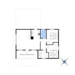 Apartment with three bedrooms, kitchen, and covered terrace.