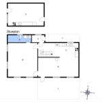 Ground floor plan with kitchen, bathroom, and stairwell.