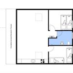 Wohnung mit Küche, Bad und Terrasse. Räume sind funktional eingerichtet.